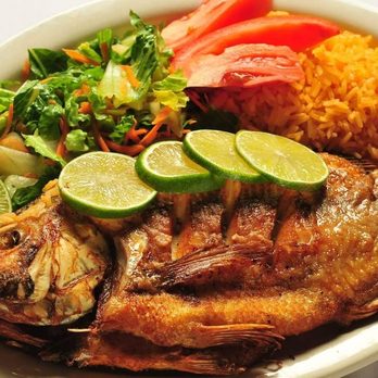 Sabor latino - MOJARRA FRITA A fried Whole Fish served with Rice, Beans and a Salad with Pico de Gallo. - American Near Me - Myrtle Beach, South Carolina