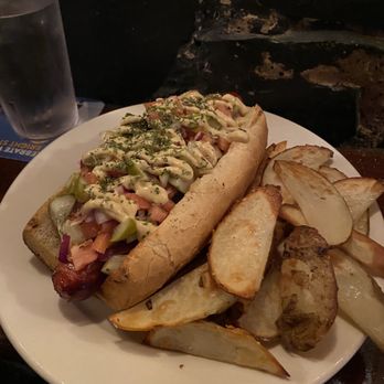 Shays Pub & Wine Bar - Hot Dog and side fries - American Near Me - Cambridge, Massachusetts