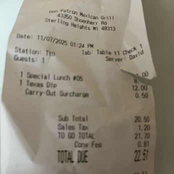 Don Patron - Watch out for the takeout and convenient fee. - Mexican Near Me - Sterling Heights, Michigan Don Patron - Watch out for the takeout and convenient fee. - Mexican Near Me - Sterling Heights, Michigan
