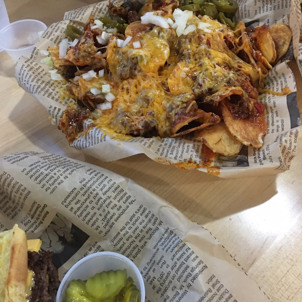 Wayback Burgers - Irish Nachos!! Made with homemade chips and killer chill with TONS of cheese! - Burgers Near Me - Savannah, Georgia Wayback Burgers - Irish Nachos!! Made with homemade chips and killer chill with TONS of cheese! - Burgers Near Me - Savannah, Georgia