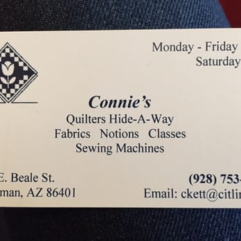 Connie's Quilters Hide-A-Way - Business card - Fabric Stores Near Me - Kingman, Arizona