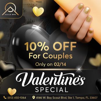 AQ Nails Spa - VALENTINE'S SPECIAL
10% OFF for Couples - Available only on 02/14/2025! - Nail Salons Near Me - Tampa Bay, Florida AQ Nails Spa - VALENTINE'S SPECIAL
10% OFF for Couples - Available only on 02/14/2025! - Nail Salons Near Me - Tampa Bay, Florida