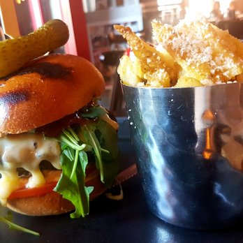 Beef & Lobster - Mashup burger (beef and lobster) with truffle+parmesan chips - Seafood Near Me - Dublin, D