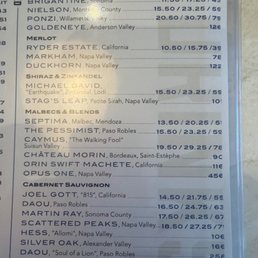 Wine menu Wine menu