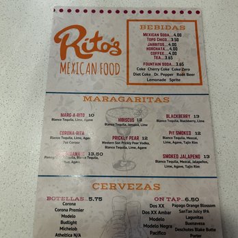Rito's Mexican Food - Mesa - Drink menu - Mexican Near Me - Mesa, Arizona