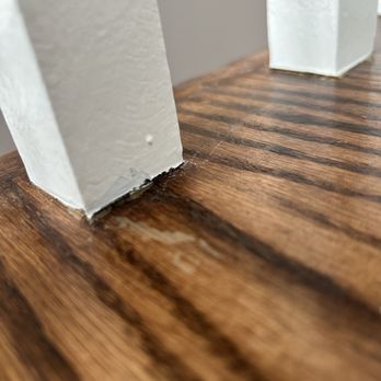 Francisco Painting - Varnish taken off by the tape and new white paint looks peeled off. - Painters Near Me