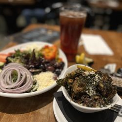 Secret Sandwich Society - Zeus salad and side order of brussels sprouts with Parmesan cheese