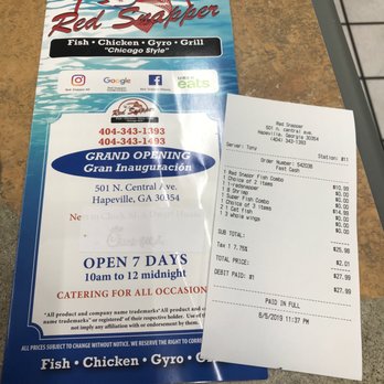 Red Snapper - Menu and receipt - Fish & Chips Near Me - Hapeville, Georgia Red Snapper - Menu and receipt - Fish & Chips Near Me - Hapeville, Georgia