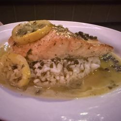 Bacchanalia Ristorante - Salmon Piccata over Arborio Risotto.
