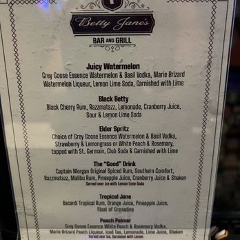 Betty Jane's Bar & Grill - Drink menu - Bars Near Me - Warren, Michigan