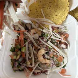 Mariscos Las Palmas De Colima - I got say is this is the most nasty dry tostada I had before . I ask for a mix tostada they gave me hand full of crab and 2 sad shrimps