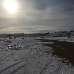 Sage Creek Campground - Lots of spaces for tents with their own covered picnic tables, and horse area with pens.