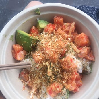 Chikarashi - Salmon ponzu bowl. "Onion" is not listed as an ingredient yet it had some onion in it - Japanese Near Me - New York, New York Chikarashi - Salmon ponzu bowl. "Onion" is not listed as an ingredient yet it had some onion in it - Japanese Near Me - New York, New York