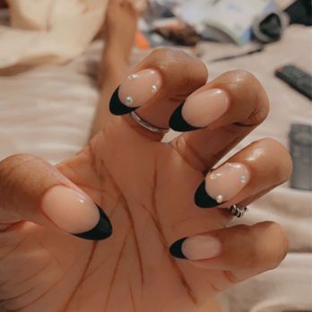 Nail Boutique - Black French Tip with Design - Nail Salons Near Me - Allen, Texas Nail Boutique - Black French Tip with Design - Nail Salons Near Me - Allen, Texas
