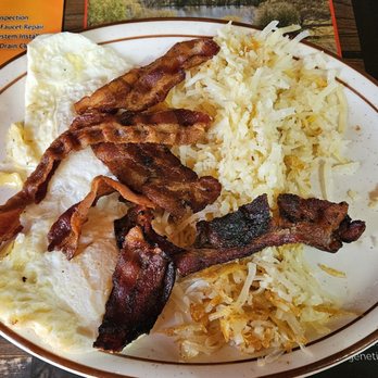 Cathy's Corner - Plating is not a skill for cook. Over easy eggs that had slightly hard yoke. Crispy and burnt bacon that was not requested. Hash Browns. - Breakfast & Brunch Near Me - Siloam Springs, Arkansas Cathy's Corner - Plating is not a skill for cook. Over easy eggs that had slightly hard yoke. Crispy and burnt bacon that was not requested. Hash Browns. - Breakfast & Brunch Near Me - Siloam Springs, Arkansas