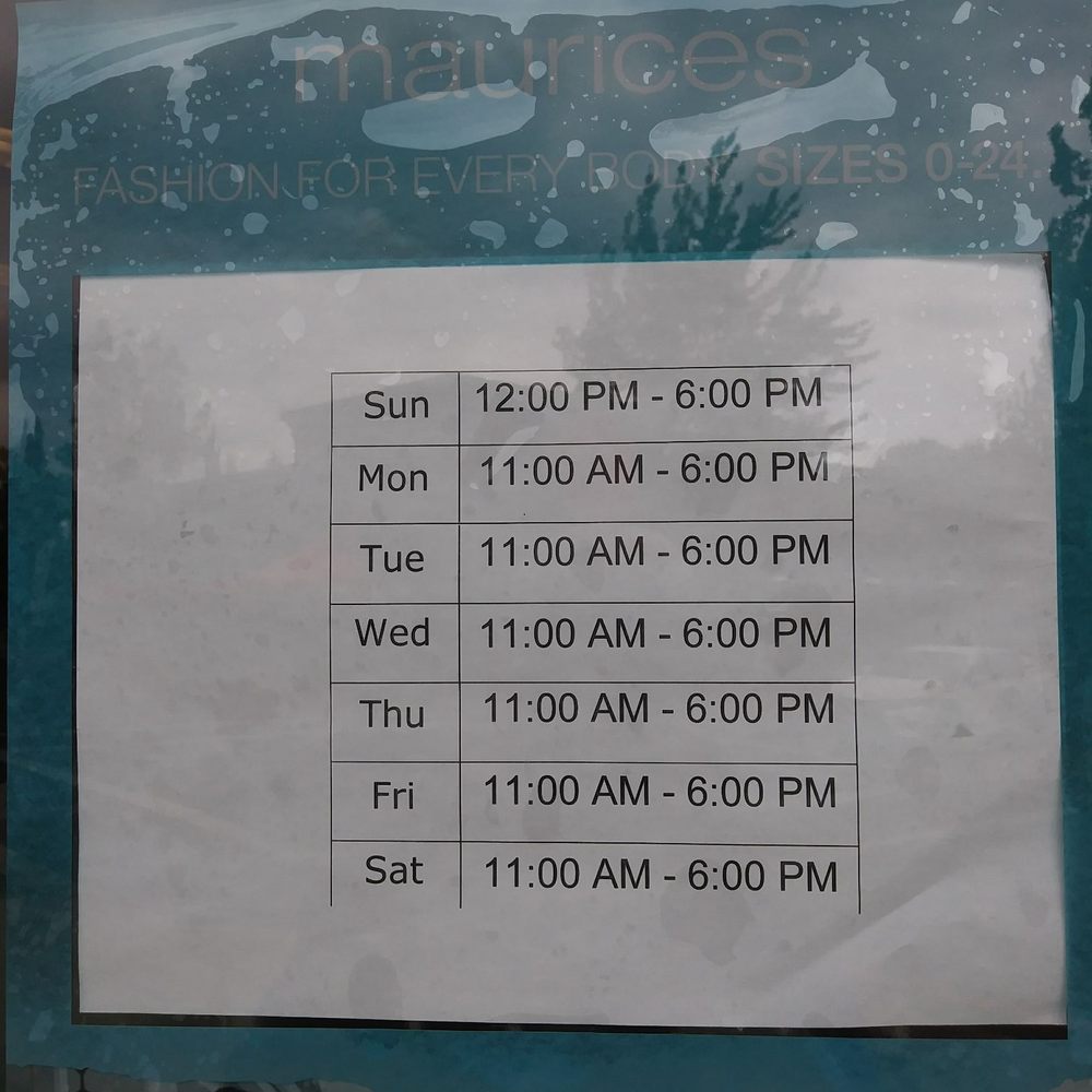 Maurices - Their current hours after reopening. July 2, 2020. - Accessories Near Me - Hillsboro, Oregon Maurices - Their current hours after reopening. July 2, 2020. - Accessories Near Me - Hillsboro, Oregon