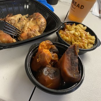 Cornbread - Dry Baked Chicken (3) Combo Mac with no cheese and yams from a can that taste like a can - Soul Food Near Me - Maplewood, New Jersey Cornbread - Dry Baked Chicken (3) Combo Mac with no cheese and yams from a can that taste like a can - Soul Food Near Me - Maplewood, New Jersey