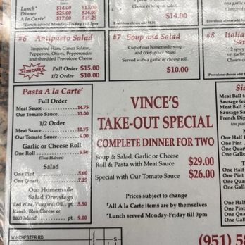 Vince's Spaghetti Express - Menu - Italian Near Me - Temecula, California