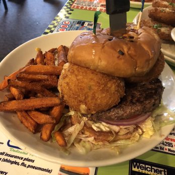 Green Tomato Grill - Mac - N - Cheese Burger. Will not fit in your mouth. Don't try. - American Near Me - Mooresburg, Tennessee Green Tomato Grill - Mac - N - Cheese Burger. Will not fit in your mouth. Don't try. - American Near Me - Mooresburg, Tennessee