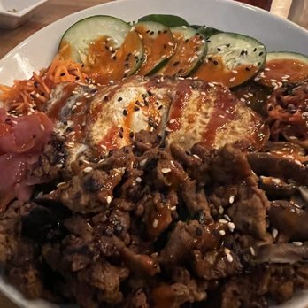 Scratch Kitchen and Taproom - Steak and rice with a over easy egg and spinach - American Near Me - Cary, North Carolina Scratch Kitchen and Taproom - Steak and rice with a over easy egg and spinach - American Near Me - Cary, North Carolina