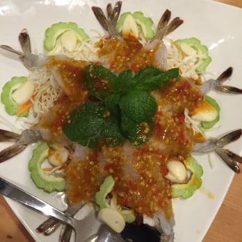 Yummy Thai - Raw shrimps in Thai chili sauce with bitter melon and garlic - Thai Near Me - Irving, Texas Yummy Thai - Raw shrimps in Thai chili sauce with bitter melon and garlic - Thai Near Me - Irving, Texas