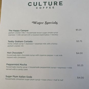 Culture Coffee - Winter Specials - Coffee & Tea Near Me - Oklahoma City, Oklahoma