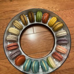 Box of 20 macarons top view Box of 20 macarons top view