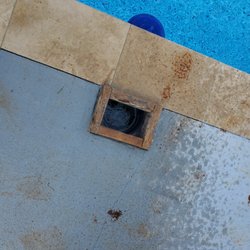 Pool and Spa Depot - Skimmer is missing and was not installed in the concrete. This is a huge trip hazard that could land you in the pool.