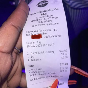Tigs Neighborhood Bar - Receipt - Bars Near Me - Marrero, Louisiana Tigs Neighborhood Bar - Receipt - Bars Near Me - Marrero, Louisiana