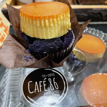 Cafe 86 - Ube leche flan cupcake - Desserts Near Me - Artesia, California Cafe 86 - Ube leche flan cupcake - Desserts Near Me - Artesia, California
