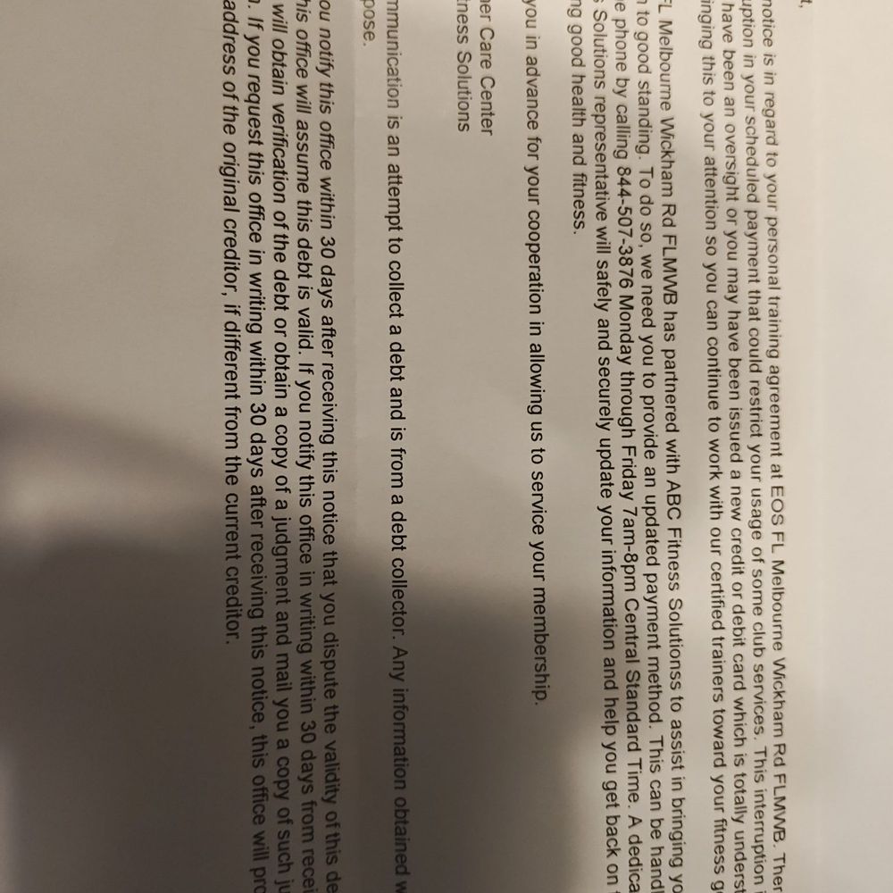 Collection letter now from ABC fitness.