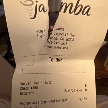 Jamba - Terrible customer service, I won't come back anymore - Juice Bars & Smoothies Near Me - Inglewood, California