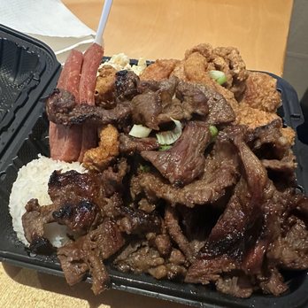 Grind Wit Tryz - Tryz Plate has Ono Chicken, Teriyaki beef, Spam, rice, and Mac salad. - Filipino Near Me - Portland, Oregon