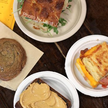 Argus Farm Stop - Packard Cafe - Beara Bakes pop-up: Vegan Focaccia Sandwich ($11), Biscuit Sandwich ($11), Banana Bread ($5), Buckwheat Chocolate Chip Cookie ($2.50) - Farmers Market Near Me - Ann Arbor, Michigan
