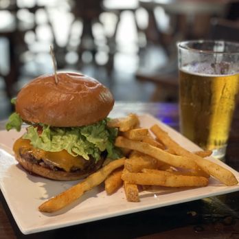 Boatyard Pub - Charbroiled pub Burger w/fries and leashless hazy beer - Bars Near Me - Ventura, California