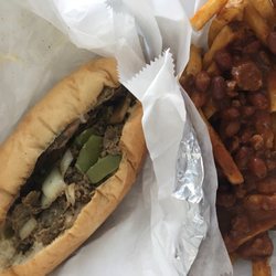 The Flaming Delight Cafe - Philly cheesesteak with chili fries!!