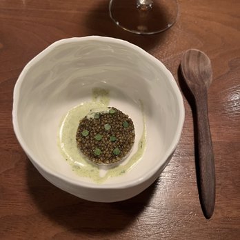Oriole - Golden Kaluga caviar with hiramasa, wasabi, creme fraiche, beurre blanc, shiso leaf - New American Near Me - Chicago, Illinois