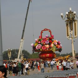 AmazTravel - Large flower pot in the square for the upcoming holiday.