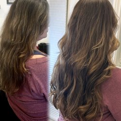 Hair Goddess Extensions by Shirin. Added length, volume and non-chemical color with hair extensions. Call or text Shirin at 949-264-2472.