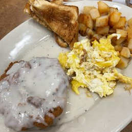 Chicken fried steak and eggs Chicken fried steak and eggs