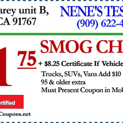Nene’s Test Only - Smog Check Coupon