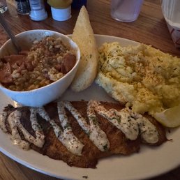 Grilled Redfish, corn grits, RB&R. Fantastic! Grilled Redfish, corn grits, RB&R. Fantastic!