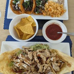 Tacos de asada and a taco salad w/ chicken Tacos de asada and a taco salad w/ chicken