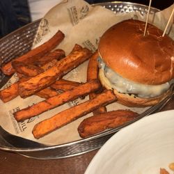 Iron Hill Brewery & Restaurant - Black bean burger and sweet potatoes fries - just ok
