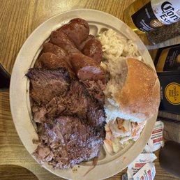Brisket, Mac and cheese, sausage and great biscuit
