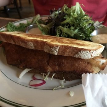 The Old Fashioned - Close up of the Beer battered walleye Sandwich - YUM - American Near Me - Madison, Wisconsin