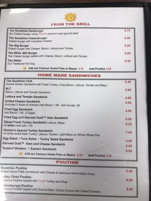 Menu photo 2 Sunshine Diner Fredericton, NB Menu photo 2 Sunshine Diner Fredericton, NB