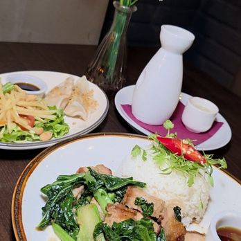Little Thai Kitchen - Lunch Pork Belly with dumplings and salad - Thai Near Me - New York, New York