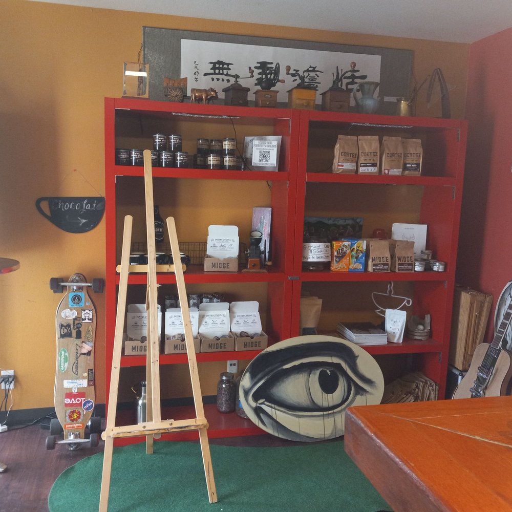 Cortez Coffee Roasters - Inside, products. Judith is the one who paints, and you'll see her art through out. - Coffee Roasteries Near Me - Tempe, Arizona