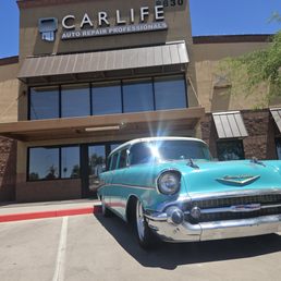 Exterior outside entrance of CarLife Auto Repair - Nothing like a classic Chevy to brighten the day. We love seeing beautiful cars of every era at CarLife Auto Repair. - Gilbert, Arizona Exterior outside entrance of CarLife Auto Repair - Nothing like a classic Chevy to brighten the day. We love seeing beautiful cars of every era at CarLife Auto Repair. - Gilbert, Arizona